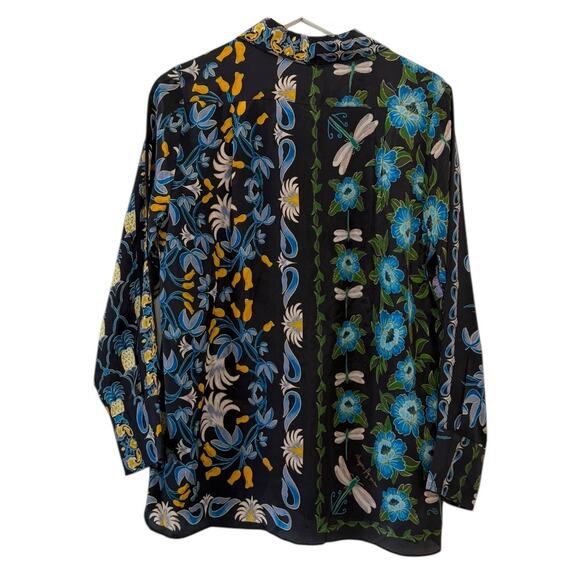 NWT Farm Rio Winter Garden Black Pajama Shirt Button Front Top Floral Size S - Picture 7 of 12